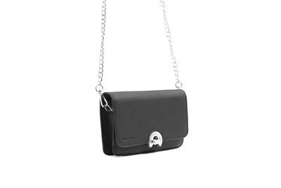 نمای سه‌رخ کیف دوشی زنانه چرم طبیعی بهشتیان کد 1189 با بند زنجیری و قفل جلویی