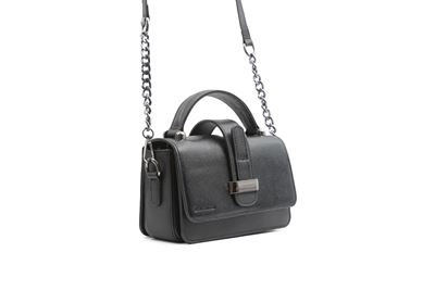 نمای سه‌رخ کیف مجلسی چرم طبیعی بهشتیان کد 1190 با بند زنجیری و طراحی لوکس