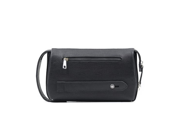 نمای جلوی کیف چرمی کد ۳۷۷ بهشتیان با جیب زیپی و طراحی استوانه‌ای